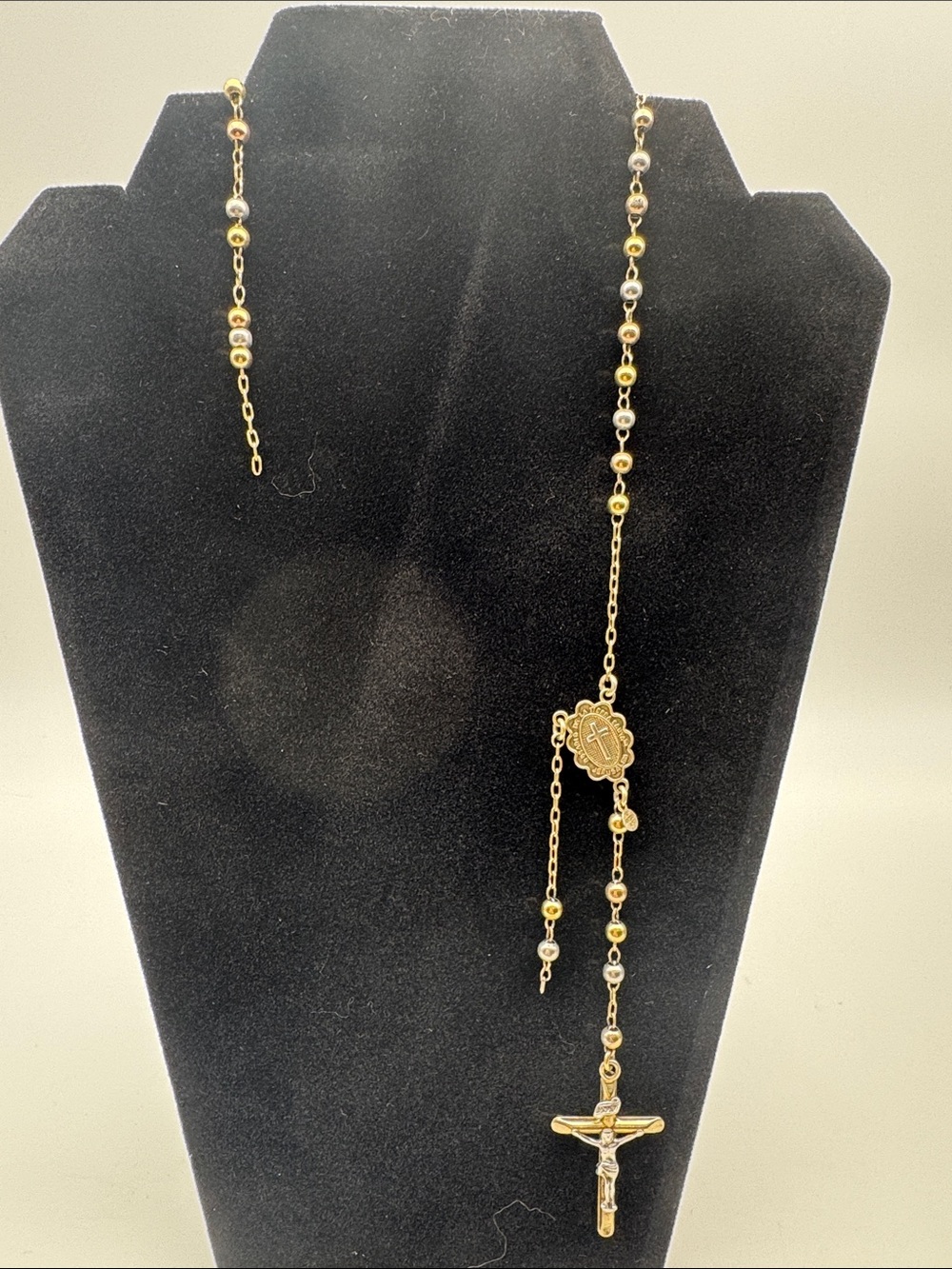Gold Rosary-Style Cross Necklace for Women (broken)